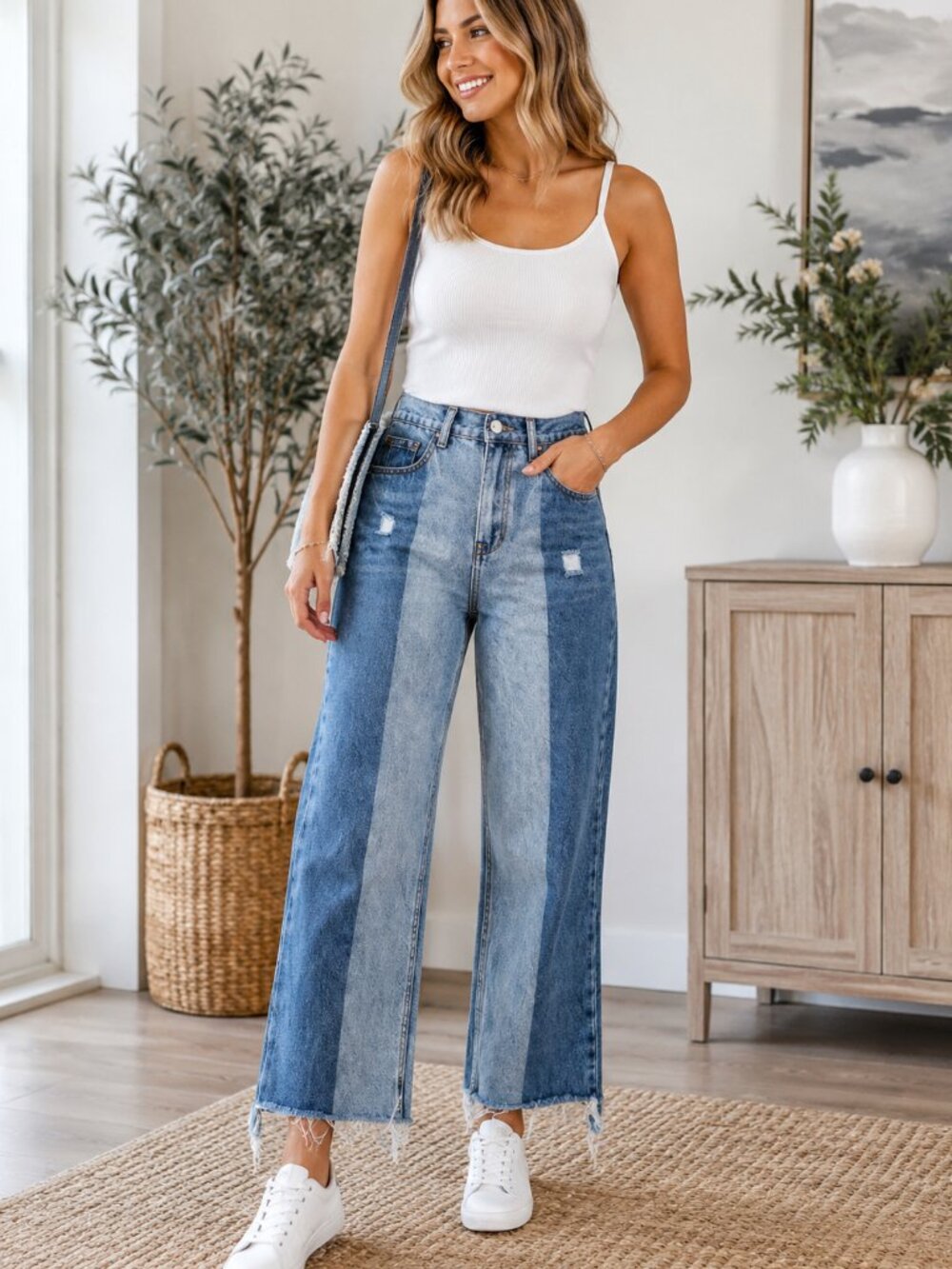 Dance & Marvel Jeans Women's M Blue Distressed Raw Hem Wide Leg High Rise Ankle